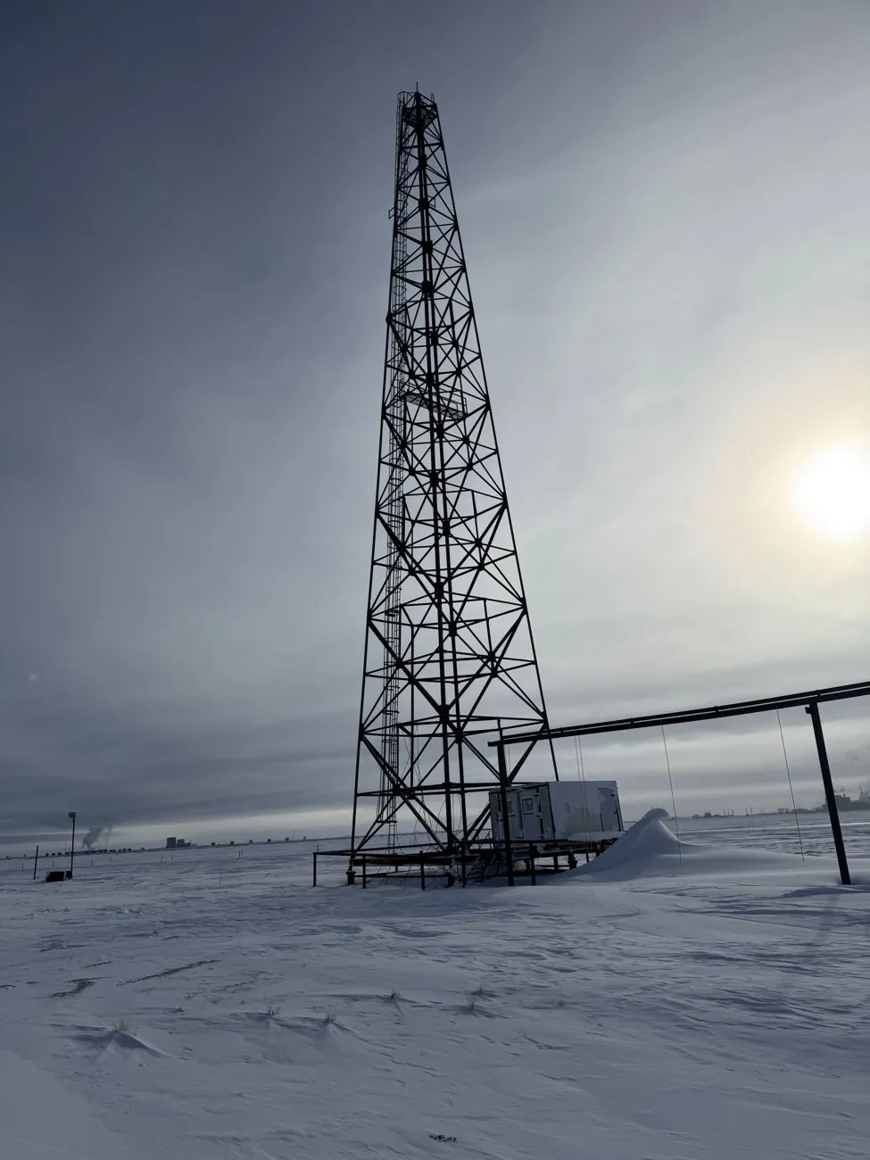 Drilling derrick on the North Slope in winter
