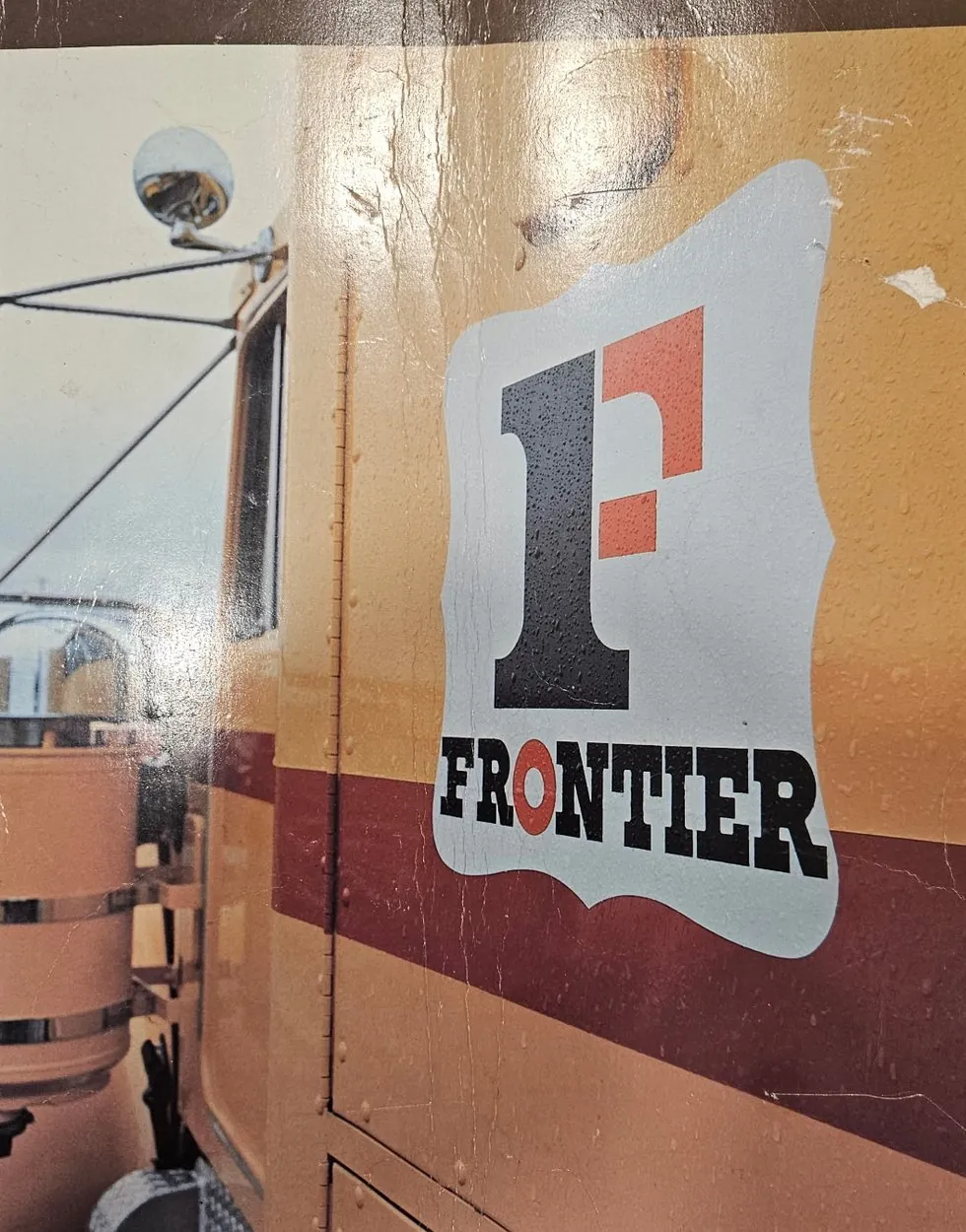 Vintage Frontier brochure cover showing the original logo on a truck door