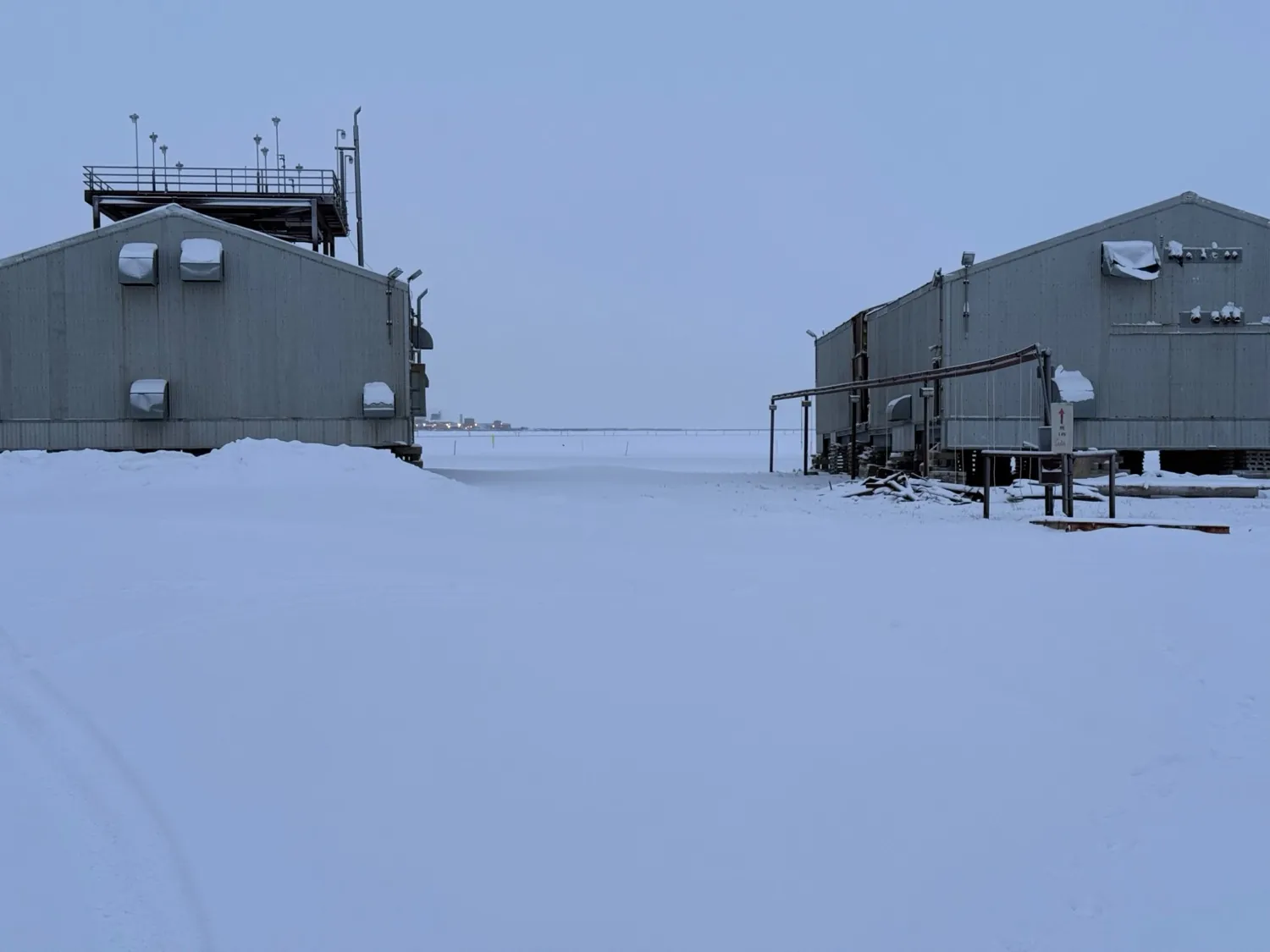 Camp buildings in Arctic winter
